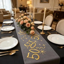 1 Roll Birthday Style Gold Number 50 Table Runner, Durable And Wear-Resistant, Warm And Elegant, Suitable For Birthday Parties, Celebrations, Holiday Commemorations, Gatherings, Anniversary Celebrations, Toasting, Protecting And Decorating Table Tops - View 1
