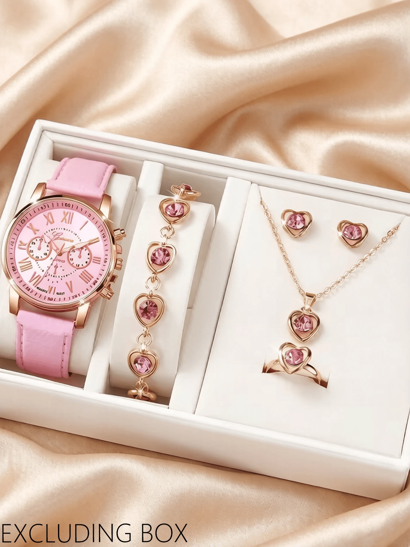 6pcs/Set Fashion PU Leather Strap Alloy Quartz Watch Set - Pink - View 1