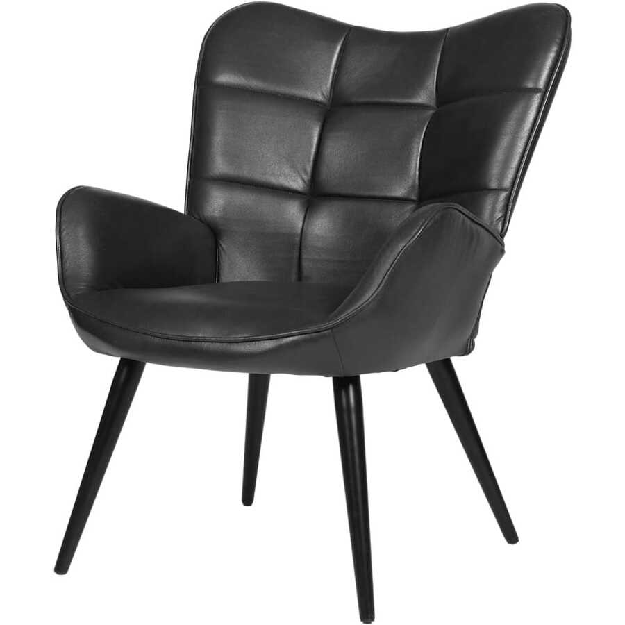 Moderner Esszimmerstuhl im Mid-Century-Design, gepolstert mit Rückenlehne und Massivholzbeinen, komfortabler Akzentstuhl für Küche, Esszimmer, Wohnzimmer & Restaurant - Schwarz - Übersicht 1