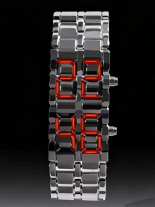 2pcs/Set Fashion New Business Men's Stainless Steel Strap LED Electronic Watch Suitable For Daily Decoration - Silver - View 2