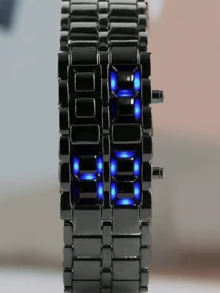 2pcs/Set Fashion New Business Men's Stainless Steel Strap LED Electronic Watch Suitable For Daily Decoration - Black - View 2