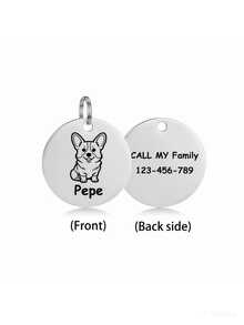 1 pieza Placa de identificación personalizada para mascotas, información personalizada de doble cara, nombre de mascota e información de identidad grabables, anti-pérdida efectiva, placa de mascota de metal de acero inoxidable duradera y sin decoloración, adecuada como regalo personalizado de cumpleaños o aniversario para mascotas - Plateado - Ver 7