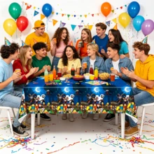 Roblox 1pc 137x274cm Disposable PE Tablecloth, Simple Solid Color Rectangular Thickened Waterproof Table Cover, Suitable For Birthday, Picnic, Wedding, Camping - 99 Nights Tablecloth - View 6