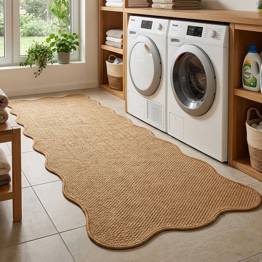 1pc Faux Sisal Wavy Edge Square Pineapple Pattern Material Hallway Runner Rug, Corridor Long Rug, Carpet, Long Rug, Small Area Rug, Mat, Home Decor, Area Rug, Living Room Area Rug, Living Room Home Decor, Room Decor, Washable Rug - Multicolor - View 1