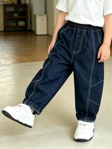 Boys' Toddler All-Season Solid Color Straight Leg Denim Jeans, Suitable For Daily, Home And Outdoor Wear - Navy Blue - View 5