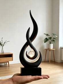 1pc Black Flame Statue Ornament, 11.8 Inch Abstract Resin Sculpture, Suitable For Modern Home Decor, Minimalist Artwork, Bookshelf, Coffee Table Or Dining Table Centerpiece (No Electricity Required) - Black 1pc - View 3