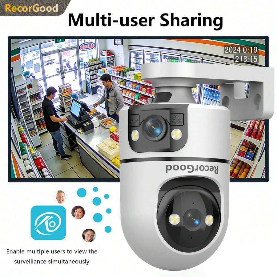 RecorGood 1080P WIFI Security Camera, Waterproof For Indoor/Outdoor Use, AI Auto Tracking, Smart Motion Detection Alert, Free APP, Built-In Intercom Button, Suitable For Elderly And Children - White - View 1