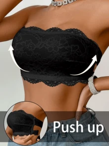 2pcs/Set Women's Fashion Strappy Buckle Lace Patchwork Lingerie, Strapless Camisole Top, Unlined Spaghetti Strap Bra - Multicolor - View 4