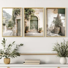 3pcs Boho Style Wall Decor Set, Green Majorca Style Door Hanging Poster, Olive Tree & Floral Plant Theme Wall Art, Minimalist Home Decor For Living Room, Bedroom, Bathroom, Kitchen, Office, Canvas Material (Frame Optional) - Multicolor - View 13
