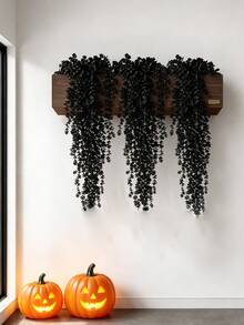 1/3 piezas Flores negras artificiales colgantes para decoración de Halloween, flores negras colgantes artificiales, plantas colgantes falsas de plástico resistente a los rayos UV, enredaderas de hiedra verde para decoración de Halloween, decoración gótica para el hogar, porche, pared, jardín y fiesta de Halloween - Adornos florales colgantes negros - Ver 7