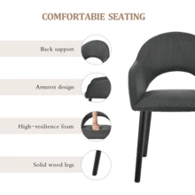 Goeurvant Modern Crescent-Back Upholstered Dining Chairs With Armrests And Solid Wood Legs For Dining Room, Living Room, Study - Set Of 2 / Set Of 4 / Set Of 6 - Ink Grey - Grey - View 5