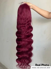 13X4 Front Lace Real Human Hair Wig For Women 99J Burgundy Colored Body Wave Remy Hair With Bangs Long Hair Pre Plcuked Natural Hairline Date Party Vacation 180 Density - S99JA/BUGA - View 9