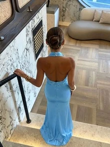 Summer Women's Cocktail Dress Party - Baby Blue - View 2