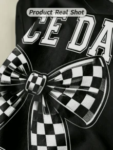Men's Summer Casual Soft Round Neck Short Sleeve-Shirt,Race Day Checkered Bow Print Graphic Is Suitable Spring And Summer Wear. - 黑色 - 查看 3
