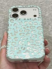 Fashionable Cute Leopard Print Shiny Sequin Glacier Pattern Phone Case, Compatible With IPhone 17 Pro Max 17 Pro 17 16 Pro Max 16 Pro 16 15 Pro Max 15 Pro Max 15 Pro 15 14 Pro Max 14 Pro 14 13 Pro Max 13 Pro 13 12 Pro Max 12 Pro 11, Summer Foil Pattern Protective Back Cover - Light Green Leopard Print - View 3