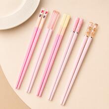 5 Pairs Floral Macaron-Colored Reusable Chopsticks, Durable PET Daisy Design For Home And Restaurant Use - View 9