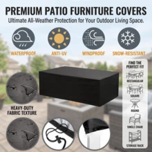 1 buah Penutup Furnitur Tahan Air Hitam 210D Persegi Penutup Anti Debu Penutup Meja Kursi Pelindung Matahari Penutup Meja Sofa Kursi Teras Tugas Berat - Hitam - View 2