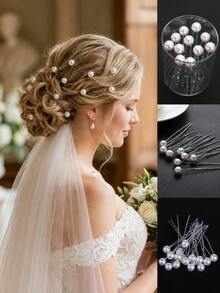 topshiny 20 pièces Pinces à cheveux de mariée avec strass scintillants, accessoires de chignon élégants en cristal, pinces de fixation pour chignon floral pour la coiffure de mariage et de bal de promo pour femmes - Transparent - Voir 7