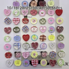 10Pcs/18Pcs/20Pcs/25Pcs/30Pcs/42Pcs/50Pcs/66Pcs Cute Apple, Heart, Circle, Plum Blossom Buttons, Colorful Plaid, Retro Korean Style Handmade Decorative Sewing Buttons, Random Colors & Styles - Multicolor - View 13