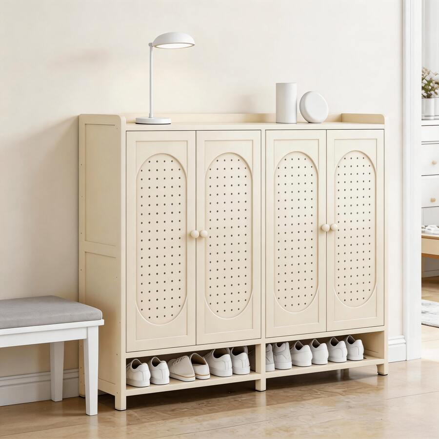 Mueble Zapatero Gran Capacidad Para Recibidor Con 4 Puertas 7 Niveles - Blanco - Ver 1
