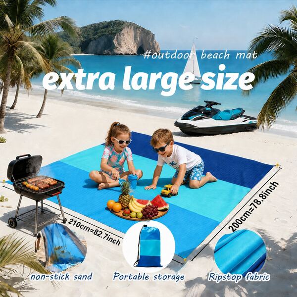 Manta de playa para exteriores para 4-7 personas, manta de playa extragrande, ligera y resistente a la arena, esterilla de picnic grande, manta de playa adecuada para viajes a la playa, camping y senderismo.