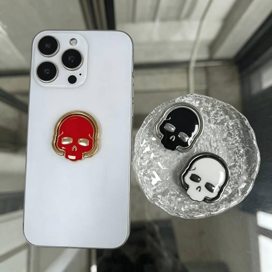 1個骷髏手機環扣支架，哥德風手指握環，適用於智慧型手機。這是一款哥德風配件，是萬聖節的理想禮物。
