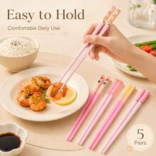 5 Pairs Floral Macaron-Colored Reusable Chopsticks, Durable PET Daisy Design For Home And Restaurant Use - View 6