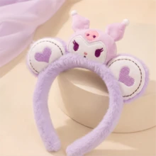 MINISO Sanrio Kuromi 1入 紫色絨毛 SPA 洗臉髮帶 可愛柔軟 洗臉化妝護膚美容髮箍 - 淡紫色 - 查看 6
