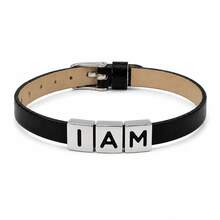基督教字母手鍊系列，黑色可調節皮革手環附 IAM GOD INRI IHS GRACE JESUS 吊飾，信仰珠寶禮物 - 我是 - 查看 11
