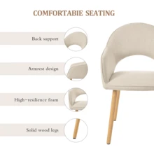 Goeurvant Modern Crescent-Back Upholstered Dining Chairs With Armrests And Solid Wood Legs For Dining Room, Living Room, Study - Set Of 2 / Set Of 4 / Set Of 6 - Beige/Textured Fabric - 米色 - 查看 4