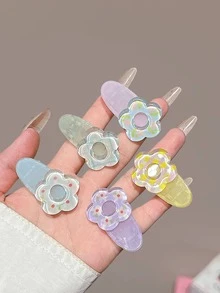 10件組女性髮飾，可愛甜美，小蕾絲髮夾，清新花卉印花瀏海夾，橢圓形髮夾，小花髮夾，額前瀏海夾，小髮線夾，髮夾，適合日常配戴（隨機顏色），髮夾 - 彩色 - 查看 2