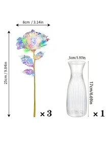 11/10/7/4/1件組人造花組合套裝，玫瑰人造花，PVC莖人造花，白色塑膠人造花，浪漫全息花卉裝飾，家居裝飾與派對用品，家居裝飾，婚禮禮物，生日禮物，週年紀念禮物 - 透明彩 - 查看 9