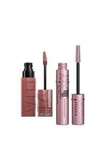 Maybelline [彩妝組合] Super Stay 亮面持久液式唇膏+LASH SENSATIONAL SKY HIGH 可洗式纖長睫毛膏 Punchy+深黑色 0.14oz/4.2ml+0.24oz/7.2ml - 勁爆+非常黑 - 查看 2