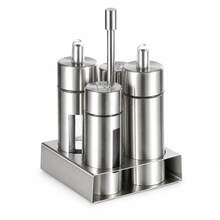 3/4Pcs Stainless Steel Kitchen Condiment Container Set, Oil Dispenser And Seasoning Jars With Holder For Home, Restaurant And Dining Table - Silver - View 7