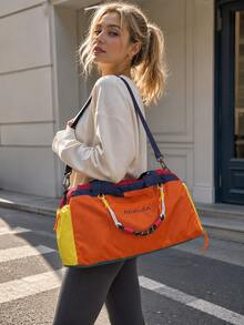 New Colorblock Fabric Travel Bag, Fashionable Patchwork Design Eye-Catching And Versatile, Lightweight Durable And Energetic. Large Capacity Space Can Easily Store Clothes, Shoes, Toiletries, Sports Equipment And Other Personal Items, Supports Hand-Carry, Shoulder, Crossbody Multiple Carrying Methods. Suitable For Fitness Sports, Short Trips, Weekend Outings, Business Trips, Campus Commuting And Other Multiple Scenarios. - Multicolor - View 2