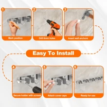 Joybos 4 Packs Wall Mounted Mop Holder, Self Adhesive No Drill Broom Clips For Bathroom Kitchen Garage, Heavy Duty Utility Hooks For Long Handled Tools, Garden Tools, Space Saving Storage Rack, Home Organizer Essential, Father's Day Gift - View 10