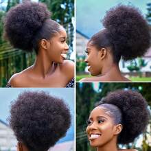 ZHENDEFA 100% Virgin Human Hair Afro Ponytail Extension, Kinky Curly Drawstring Bun, Clip In Hairpiece For Women - Multicolor - View 14
