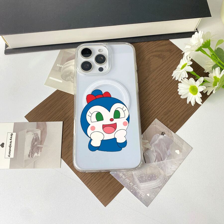 ドラミ アニメキャラクター ボールヘッド 赤いリボン 青い服ケース,プレゼント用・自分用両方に大活躍！,感あふれるキュートスマホケース - クリア - チェックする 1