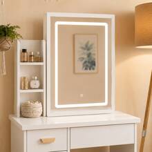 Compact LED Lighted Dressing Table Set With Storage Drawers & Side Shelves, Functional Makeup Desk With Stool, Must-Have Bedroom Furniture, Sweet Gift For Women - 白色 - 查看 6