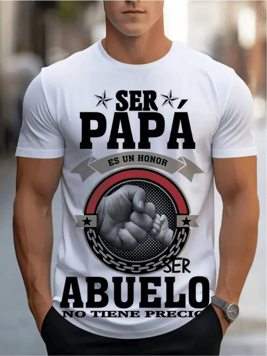 creando un mensaje de amor y orgullo familiar que celebra los valores que se transmiten de corazón a corazón camiseta de hombre moderna cómoda ideal para expresar afecto y conexión familiar - Blanco - Ver 1