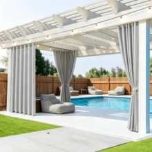 2 Panels Outdoor Waterproof Garden Decor Privacy Protection Light Filtering Grommet Top Curtains For Patio, Porch, Pergola, Gazebo, Pool, Cabana - Silver - View 1