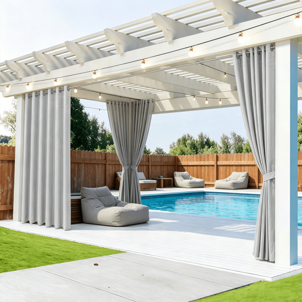 2 Panels Outdoor Waterproof Garden Decor Privacy Protection Light Filtering Grommet Top Curtains For Patio, Porch, Pergola, Gazebo, Pool, Cabana