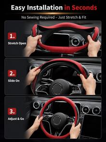 Sarung Setir Serat Karbon & Kulit PU dengan Cincin Dalam Karet, Universal 14,5-15 Inci Anti Selip Bernapas, Pelindung Genggaman Elastis Dua Warna untuk Sedan, SUV, Truk, Mudah Dipasang, Aksesori Interior Otomotif - kulit serat karbon - View 9