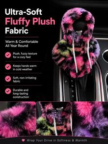 Plush Hooded Car Gear Shift Cover, Soft Fluffy Gear Lever Protector, Cute Tie-Dye Car Interior Decor Accessory, Suitable For Most Car Models - Gear Shift Cover - View 5