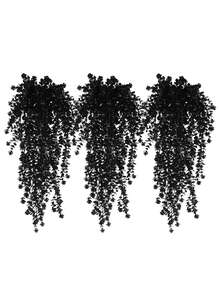 1/3 piezas Flores negras artificiales colgantes para decoración de Halloween, flores negras colgantes artificiales, plantas colgantes falsas de plástico resistente a los rayos UV, enredaderas de hiedra verde para decoración de Halloween, decoración gótica para el hogar, porche, pared, jardín y fiesta de Halloween - Adornos florales colgantes negros - Ver 1