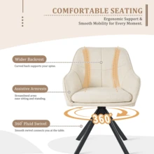 Goeurvant Modern Grid-Stitched Upholstered 360° Swivel Dining Chairs With Armrests And Removable Cushion For Dining Room, Living Room, Office - Set Of 2 / Set Of 4 / Set Of 6--Cream-Chenille - 奶油 - 查看 4