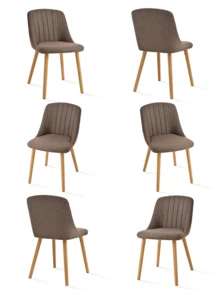 Goeurvant Modern Minimalist Vertical-Stripe Upholstered Dining Chairs With Ergonomic Back & Solid Wood Legs For Living Room, Kitchen, Bedroom - Set Of 2 / Set Of 4 / Set Of 6--Mocha Brown-Chenille - 摩卡棕 - 查看 13