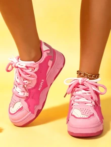 College Style Rose Red Bread Shoes Spring And Autumn New Dopamine Bat Thick-Soled Sports Shoes - Hot Pink - View 12