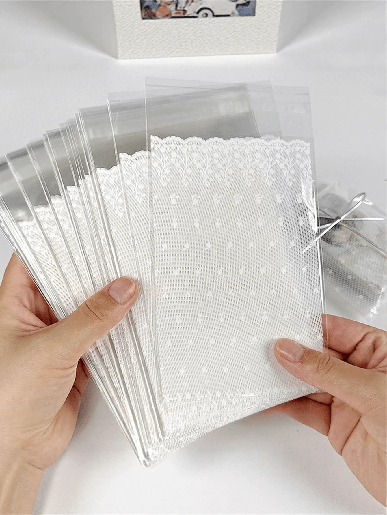 100/200/300/400個白色蕾絲網格自黏式珠寶禮品袋,適用於生日、婚禮新娘禮品袋、派對伴手禮、珠寶收納 - 包裝袋 - 查看 1