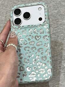 Fashionable Cute Leopard Print Shiny Sequin Glacier Pattern Phone Case, Compatible With IPhone 17 Pro Max 17 Pro 17 16 Pro Max 16 Pro 16 15 Pro Max 15 Pro Max 15 Pro 15 14 Pro Max 14 Pro 14 13 Pro Max 13 Pro 13 12 Pro Max 12 Pro 11, Summer Foil Pattern Protective Back Cover - Light Green Leopard Print - View 2